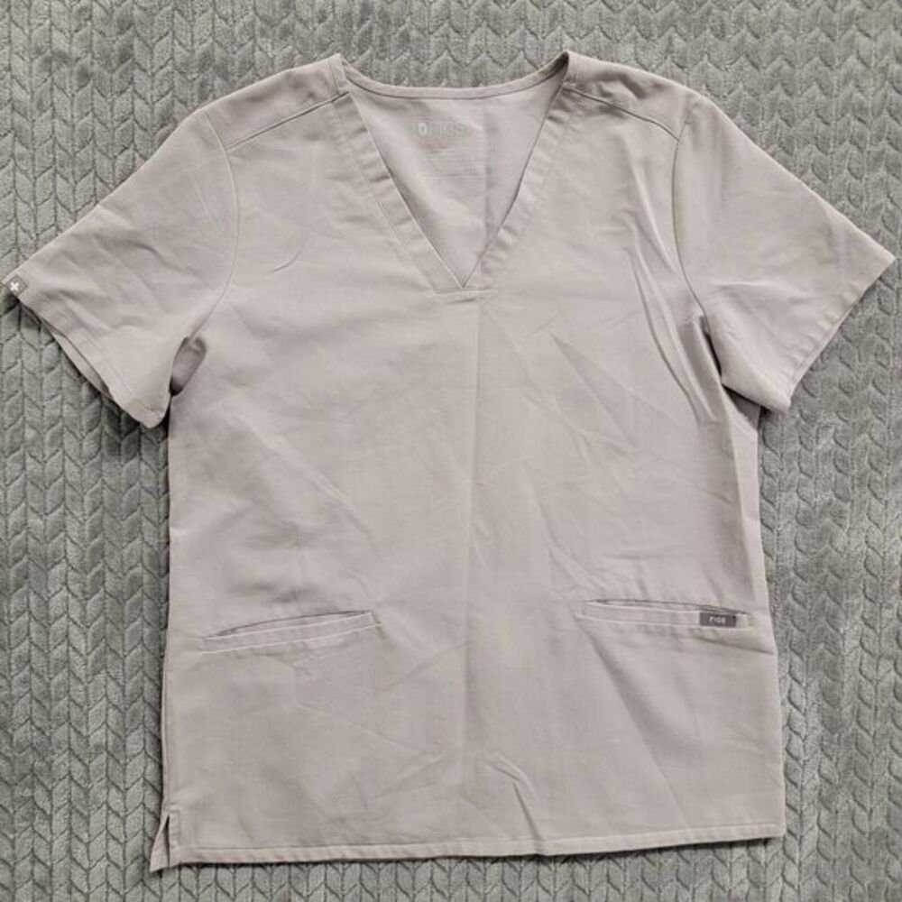 Figs Scrub Top Womens Medium Gray Casma 3 Pocket Medical V Neck Stretch FW1100 M